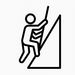 Icoon van een klimmend figuur als symbool voor uitdaging en plezier bij outdooractiviteiten